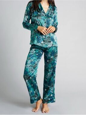 EUC MORPHO X LUNA Jardin de Nuit Silk Pajamas Chic & Comfy 100% Silk Size Small